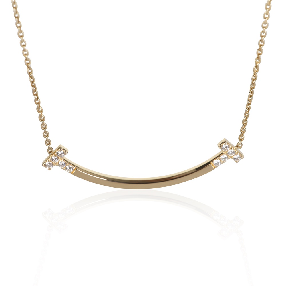 Tiffany & Co. Yellow Gold Diamond Medium Model Tiffany T Smile Necklace
